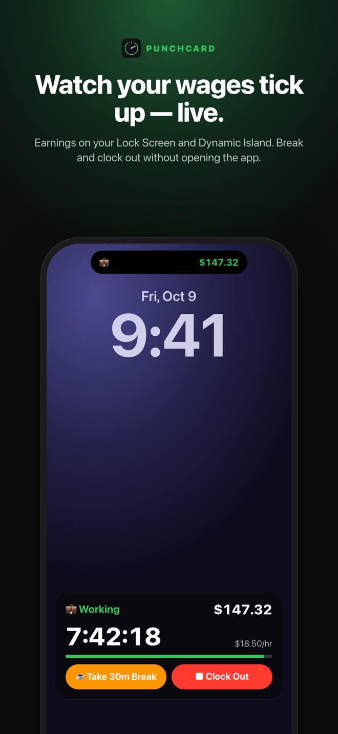 Punchcard Live Activity on the Lock Screen showing live earnings